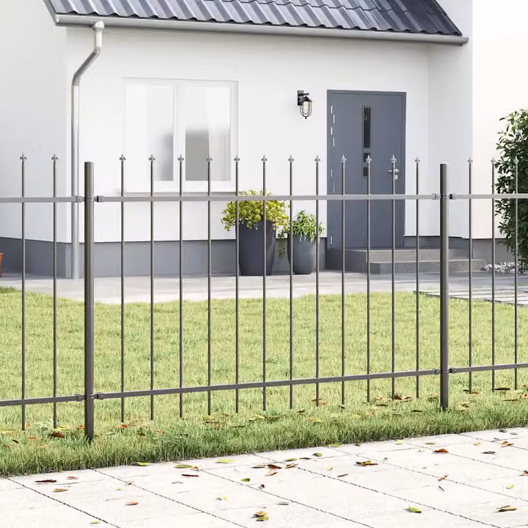 Set di 9 recinzioni per giardino vidaXL WOERDEN in acciaio rivestito in polvere, Grigio, L: 15,3 m x H: 1 m