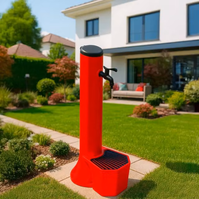 Kit Tritone Sined composto da fontana e secchiello da 5 litri in polietilene rosso