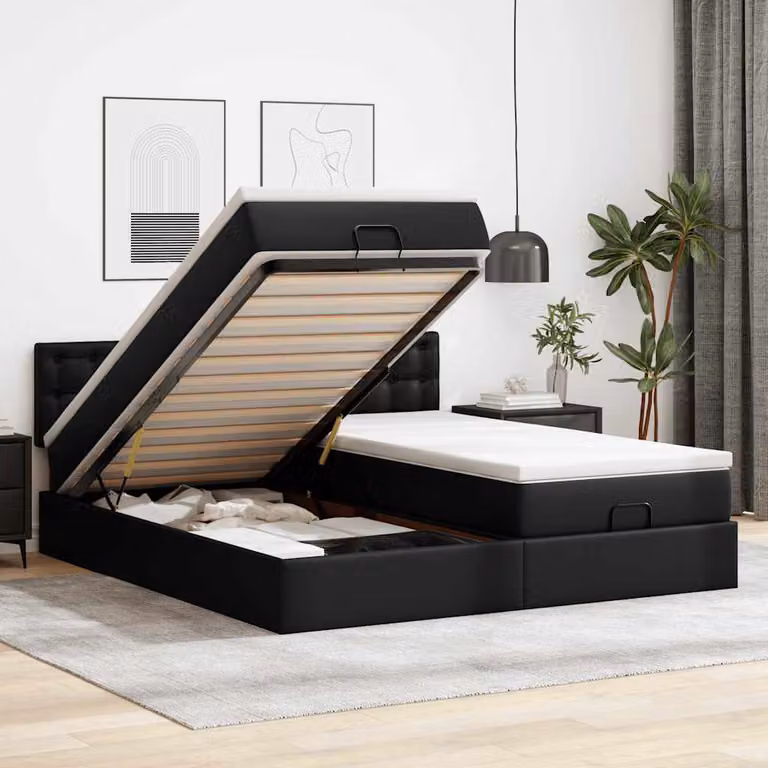 Struttura Letto con Contenitore a Sollevamento e Materasso vidaXL in Similpelle Nero, L: 200 cm, P: 200 cm, H: 280 cm