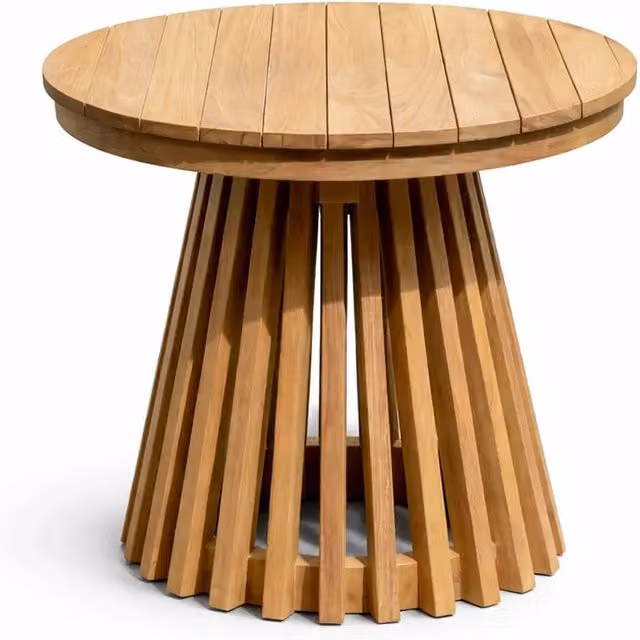 Tavolino da Giardino Rotondo in Legno di Teak Marrone TEMPO STYLE