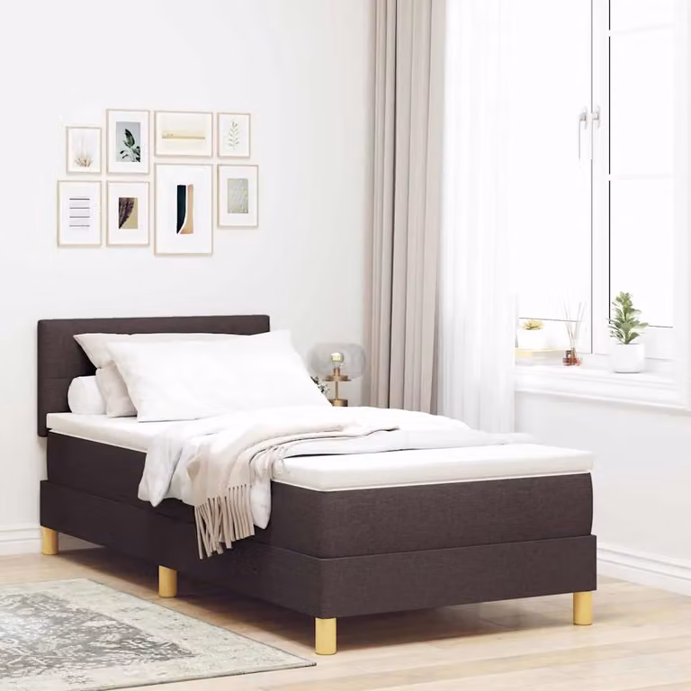 Letto moderno vidaXL con illuminazione LED sottostante e porta di ricarica USB, rivestimento in tessuto marrone scuro, L/P/H: 200 x 90 x 140 cm