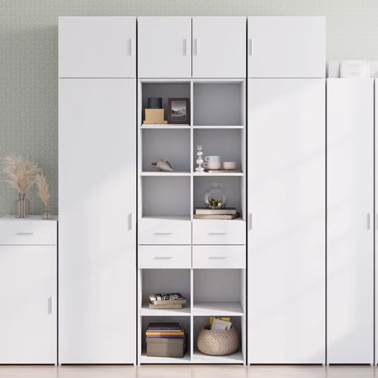 Mobile Portaoggetti vidaXL Bianco con Ante e Cassetti in MDF, L: 70 cm, P: 42,5 cm, H: 225 cm