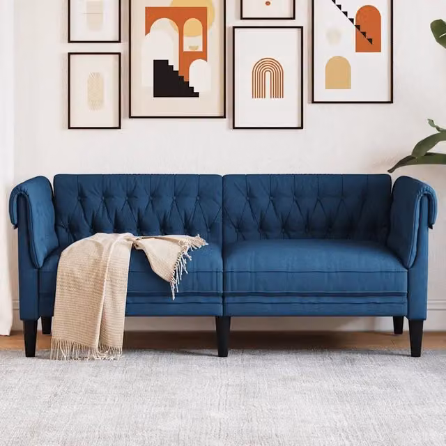 Divano Chesterfield a 2 Posti vidaXL in Tessuto Blu L: 182.5 cm, P: 74.5 cm, H: 74.5 cm