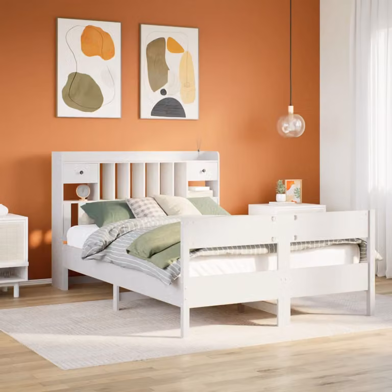 vidaXL Letto Libreria in Legno di Pino Bianco con Cassetti L/P/H: 140 x 190 x 110 cm