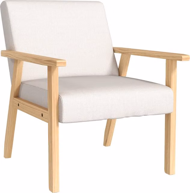 Poltrona d'arredo HOMCOM in stile scandinavo con struttura in legno di pino e cuscini, L: 64 cm, P: 70 cm, H: 72 cm, Grigio e Beige