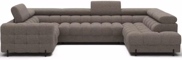 Divano panoramico convertibile FACTORY MEUBLORAMA marrone con angolo destro e contenitore, forma a U con funzione letto e coperture rimovibili, L: 346 cm x P: 205 cm x H: 93 cm