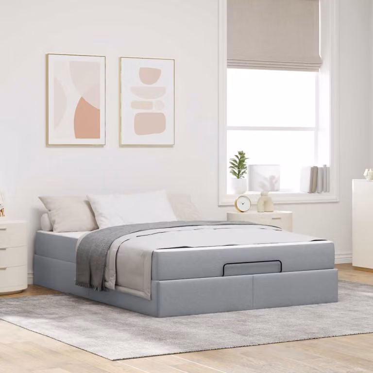 Set letto con struttura imbottita e 2 materassi vidaXL in tessuto grigio, L/P/H: 140 x 190 x 43,5 cm