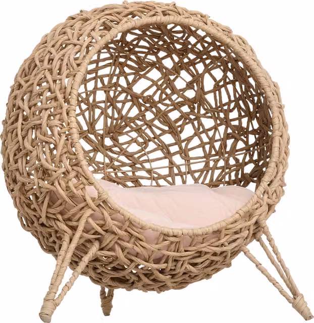 Cuccia rialzata per gatti PawHut Aosom in rattan PE color marrone, diametro 52 cm, altezza 58 cm