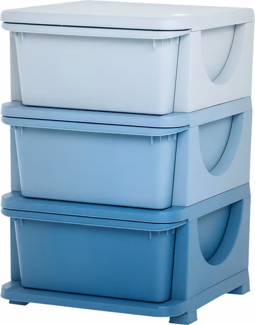 Cassettiera per cameretta HOMCOM in plastica blu con 3 cassetti, L 37 cm x P 37 cm x H 56,5 cm