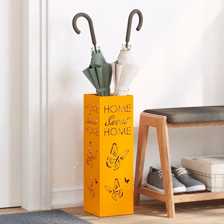 Stand per ombrelli da pioggia vidaXL in metallo, giallo, L/P/H: 15,5 x 15,5 x 49 cm