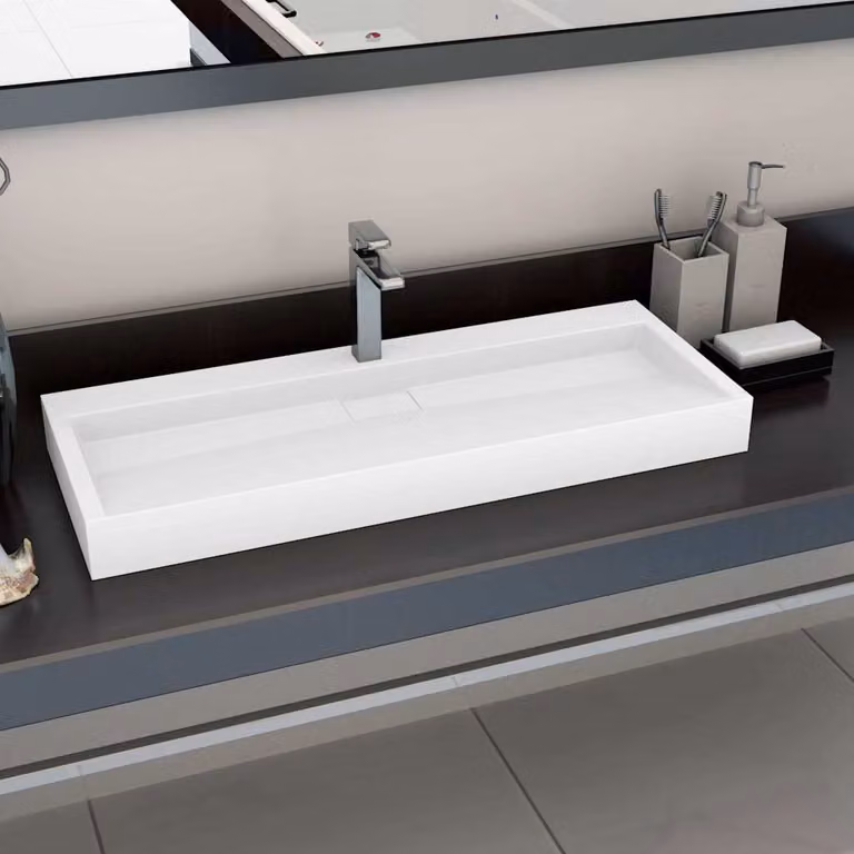 Lavandino a piano vidaXL in marmo e pietra naturale bianco L 120 cm x P 46 cm x H 11 cm