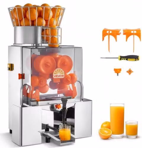 Spremiagrumi Automatico VEVOR in Acciaio Inox Argento, Estrattore Elettrico da 120W per Arance, Limoni e Melograni con Doppio Secchio, L/P/H: 48 x 51 x 89 cm