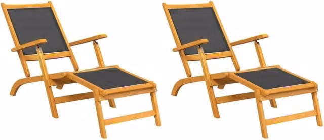 Set di 2 lettini prendisole da esterno Outsunny in legno di acacia oliato e textilene nero e marrone con poggiatesta regolabile e braccioli