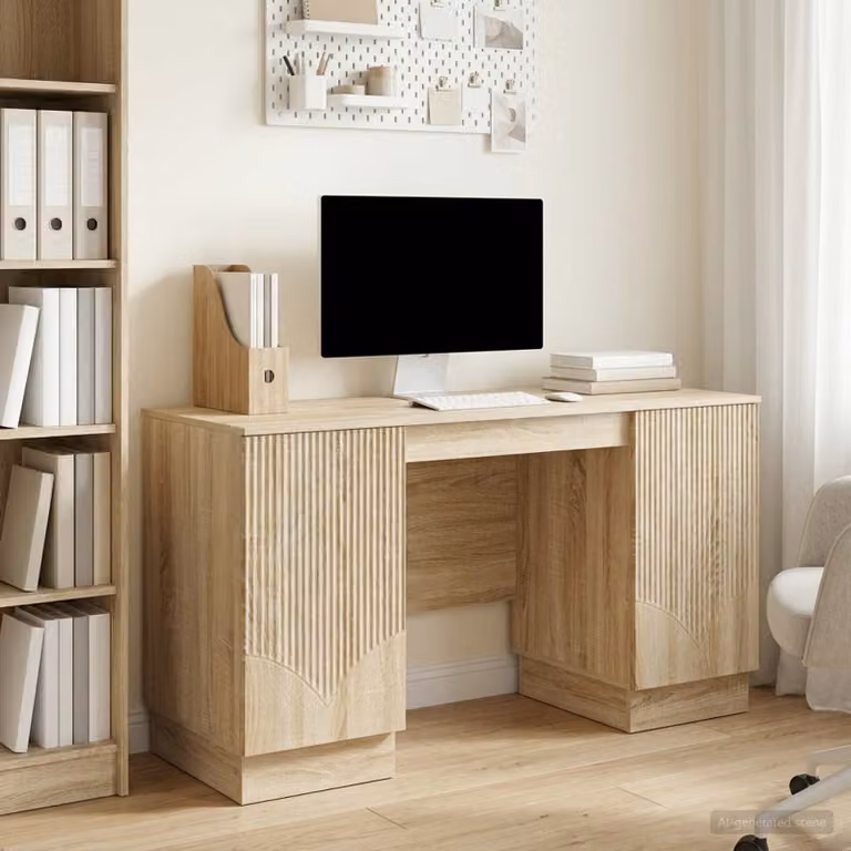 Scrivania moderna vidaXL in legno color rovere, L 142,5 x P 50 x H 75 cm