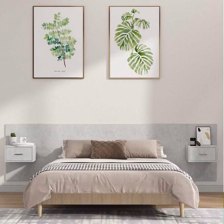 vidaXL Testiera Letto con Comodini Integrati in Legno Multistrato Grigio Cemento