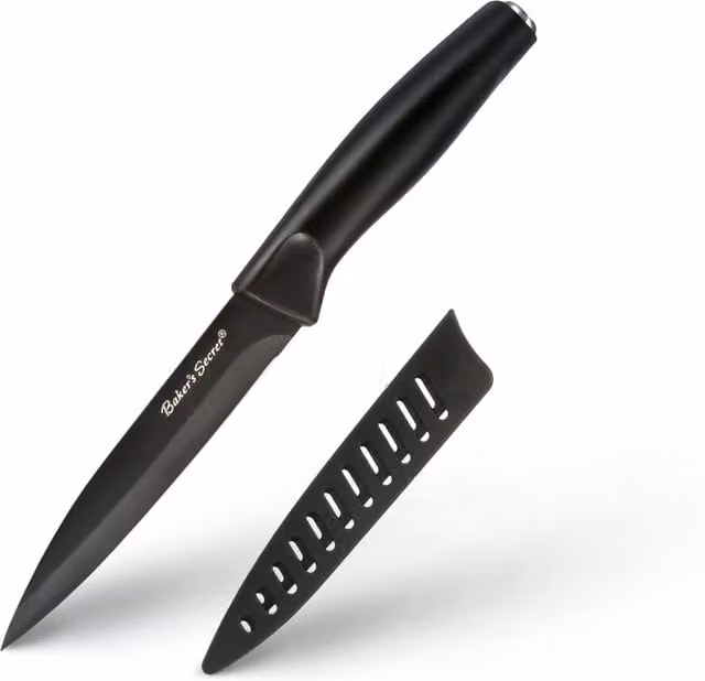 Coltello spelucchino Baker's Secret in acciaio inox con coprilama nero