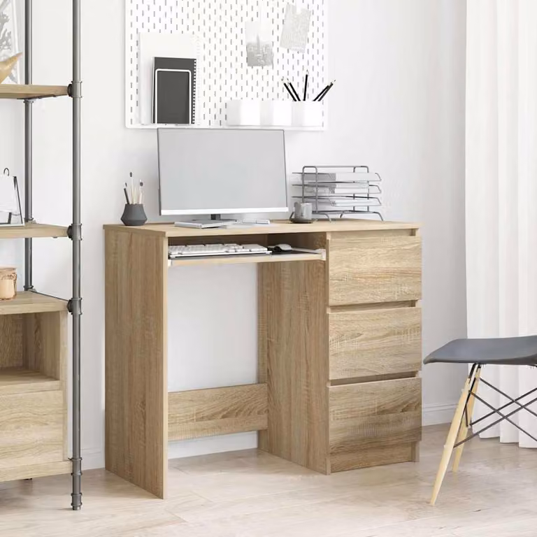 Scrivania moderna vidaXL in legno color rovere e beige L: 90 cm, P: 45 cm, H: 76 cm