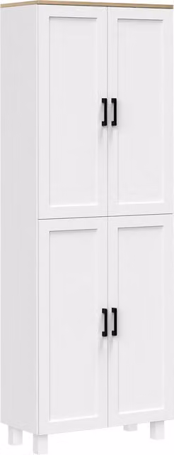 Dispensa da cucina HOMCOM in legno con 4 ante e 5 ripiani regolabili, Bianco e Marrone, L: 60 cm, P: 30 cm, H: 170,5 cm