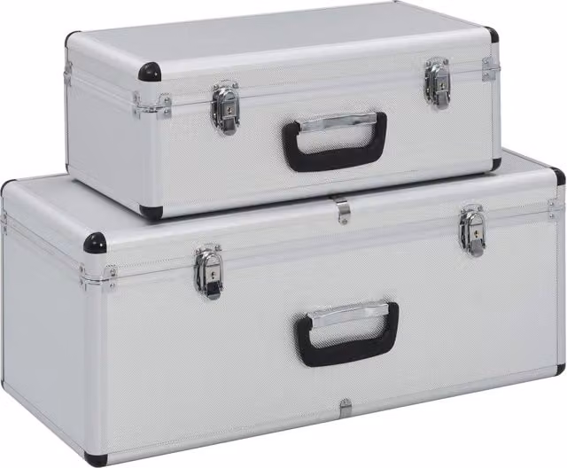 Set di 2 scatole portaoggetti in alluminio e legno color argento