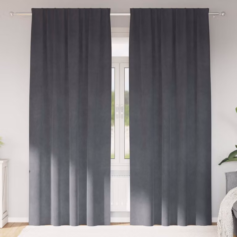 Set di 2 tende oscuranti in velluto vidaXL, Grigio, L: 140 cm, H: 245 cm