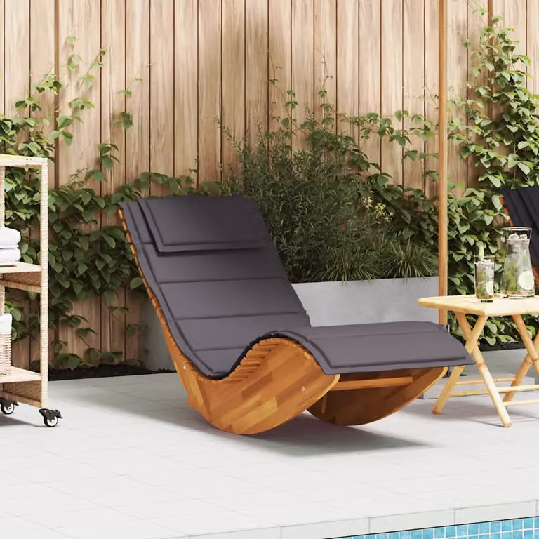 vidaXL Lettino a Dondolo in Legno di Acacia Oliato con Cuscino in Tessuto Resistente ai Raggi UV Disponibile in Marrone o Grigio