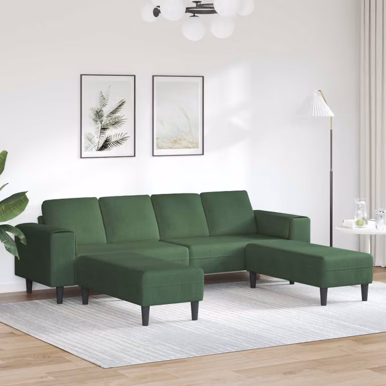 Divano ad angolo moderno vidaXL in tessuto cord verde scuro L 250 x P 188 x H 76 cm