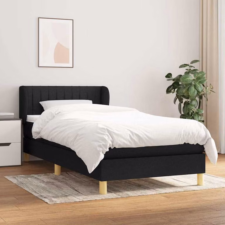 vidaXL Giroletto a Molle con Materasso Ibrido in Tessuto Nero e Bianco L/P/H: 203 x 93 x 88 cm