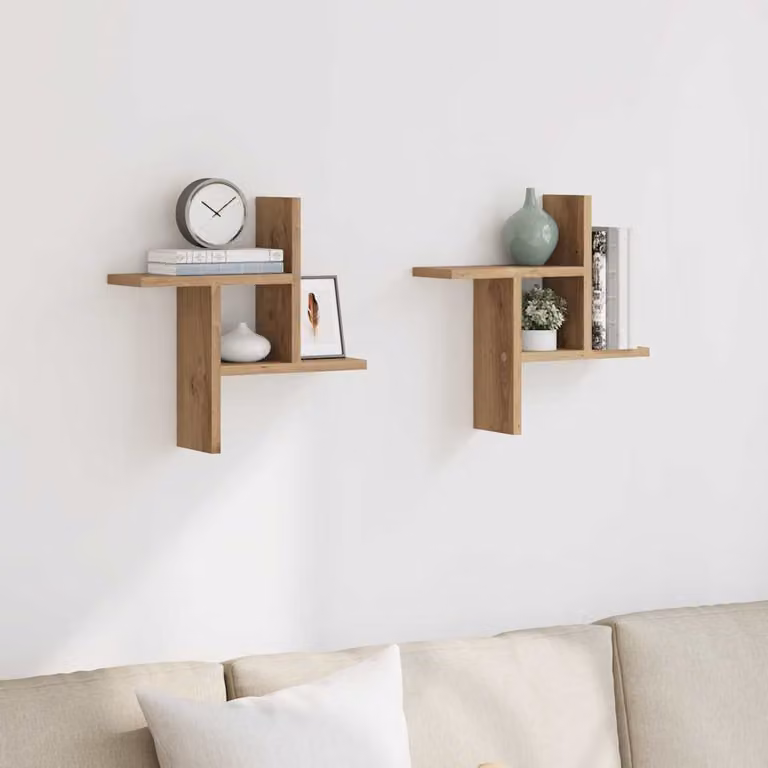 Set di 2 mensole da parete vidaXL in stile artigianale color rovere, L 38 cm x P 12 cm x H 38 cm