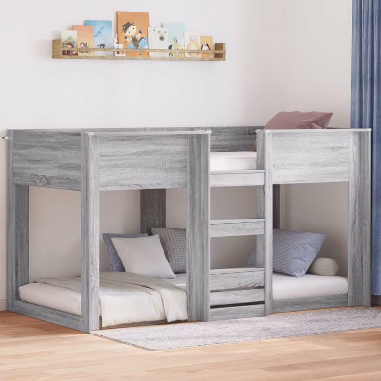 Letto a Castello per Bambini vidaXL in Legno Grigio con Struttura a Casetta