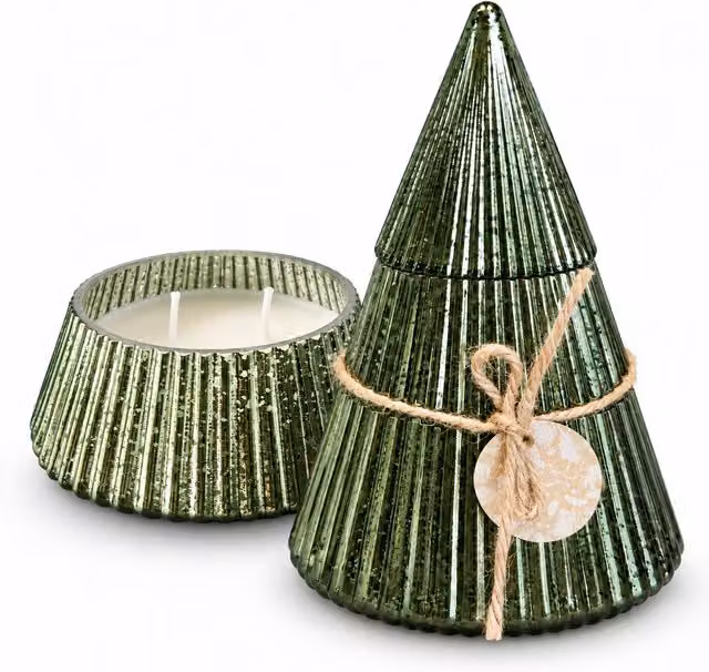 Candela Profumata Saint Joy in Vetro Decorato con Fragranze Woody, Spicy e Gourmand, Disponibile in Verde, Rosso o Oro