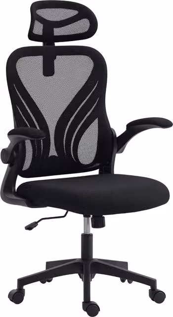 Sedia da ufficio ergonomica HOMCOM con braccioli, poggiatesta regolabile e supporto lombare, nero e grigio