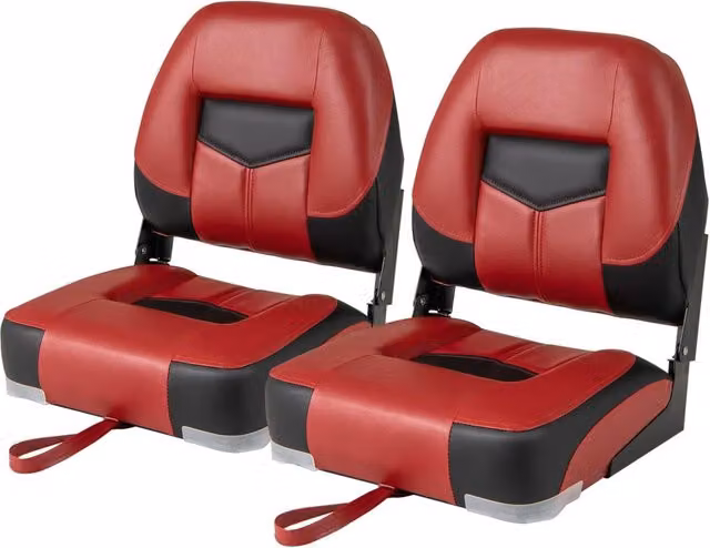Set di 2 sedili pieghevoli per barca ergonomici imbottiti in similpelle rossa L: 50 cm, P: 42 cm, H: 52 cm