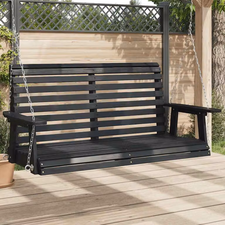 vidaXL Panca a Dondolo da Giardino Moderna in Legno di Abete Trattato e Metallo con Braccioli, Colore Nero