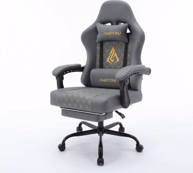 Sedia da gaming Outsunny Grigia con poggiatesta e braccioli, L/P/H: 60 x 60 x 122 cm