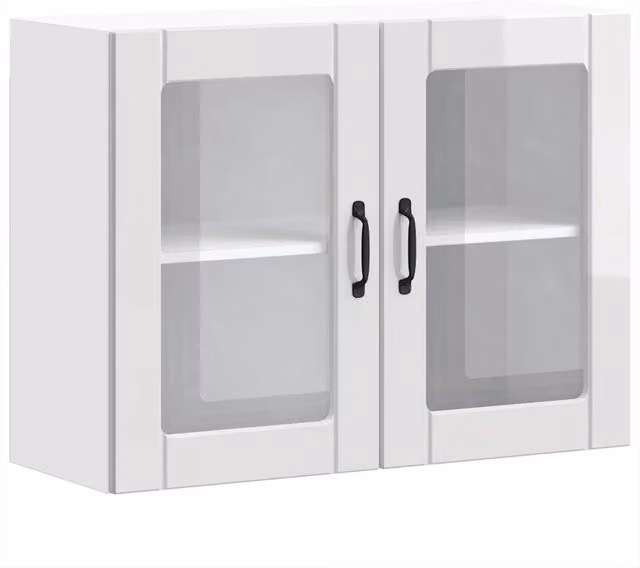Pensile da cucina moderno HELLOSHOP26 bianco lucido con ante in vetro e legno composito L 80 x P 31 x H 60 cm
