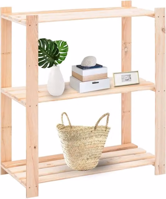 Set di 5 scaffali a 3 livelli vidaXL in legno di pino massello beige, L/P/H: 80 x 38 x 90 cm