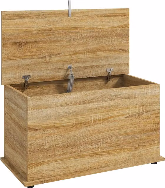 Cassapanca contenitore HOMCOM in legno color rovere con coperchio e cerniere di sicurezza, L 80 x P 40 x H 45 cm