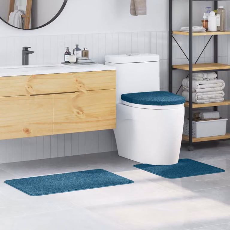 vidaXL Set di 3 tappetini antiscivolo per il bagno lavabili, blu, L: 80 cm, P: 50 cm