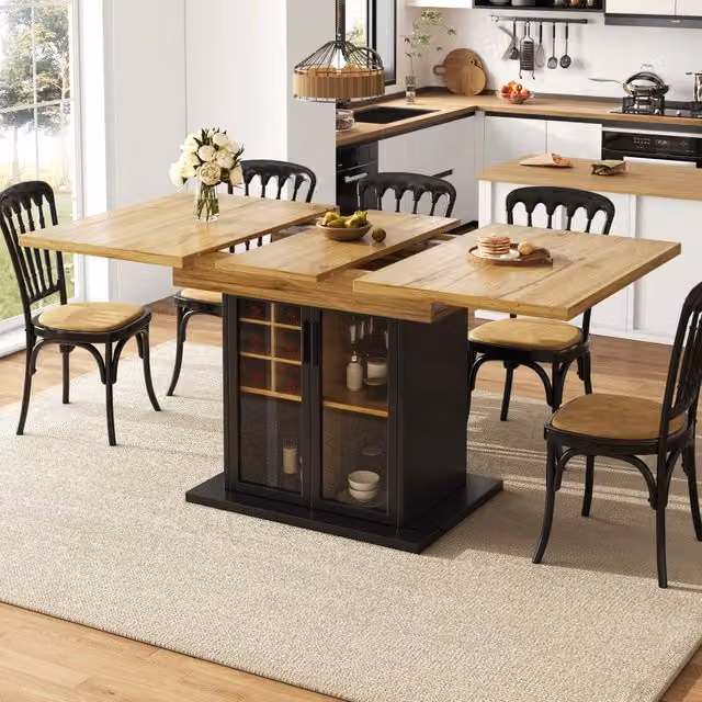 Tavolo da pranzo rettangolare allungabile REDOM in vetro e MDF con struttura in metallo, colori nero e marrone, L/P/H: 110-140 x 80 x 76 cm