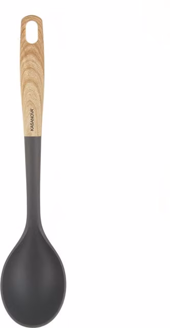Cucchiaio da cucina ovale in nylon KASANOVA grigio, resistente al calore e lavabile in lavastoviglie, Lunghezza: 34,5 cm