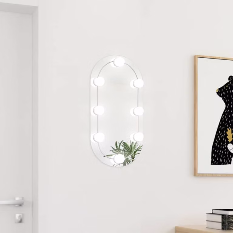 Specchio Ovale con Luci LED vidaXL in Vetro, da Appendere al Muro, L: 60 cm x H: 30 cm