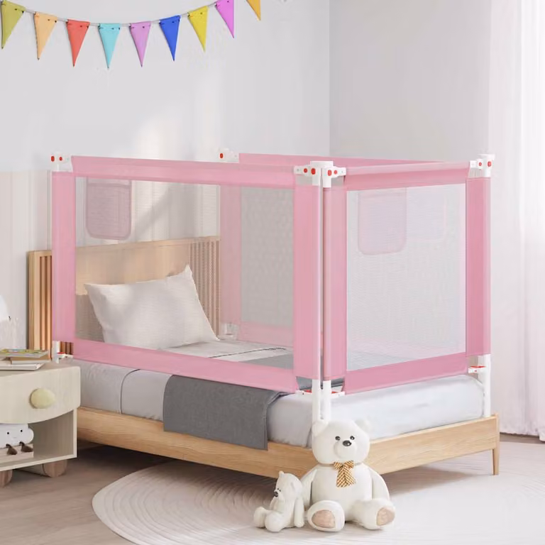Sponda Letto di Sicurezza per Bambini vidaXL in Tessuto e Metallo Rosa L: 140 cm, H: 25 cm