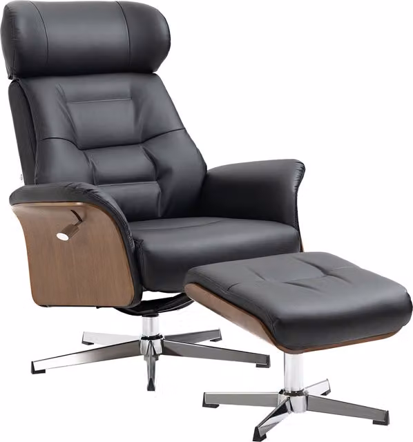 Poltrona Relax HOMCOM con Poggiapiedi, Girevole 360° e Funzione Sdraio, in Ecopelle Nera, L 80 x P 84 x H 108 cm