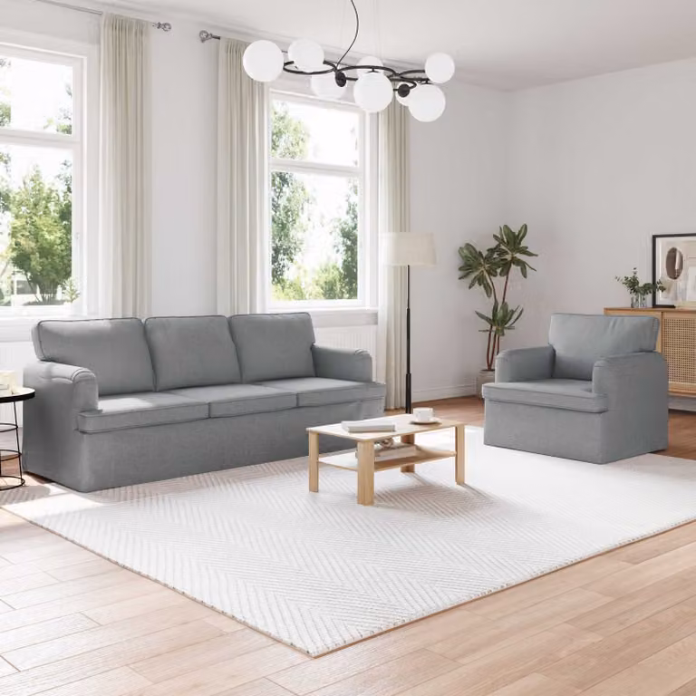 Set di 2 divani vidaXL moderni in tessuto grigio con struttura in metallo L/P/H: 201 x 80 x 85 cm