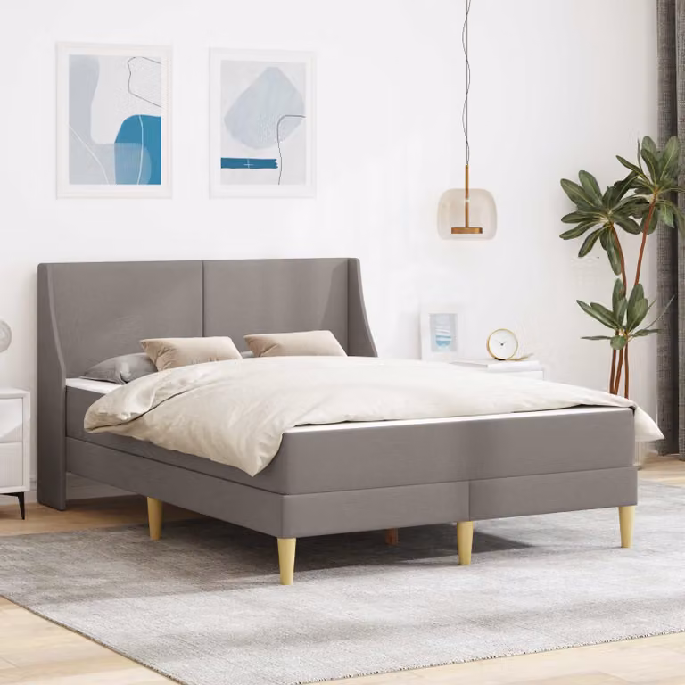 Set letto moderno vidaXL con struttura in legno composito e 2 materassi in schiuma, colore grigio