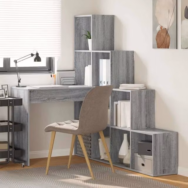 Scrivania ad angolo moderna vidaXL in MDF laminato grigio L: 149,5 cm, P: 101,5 cm, H: 149,5 cm