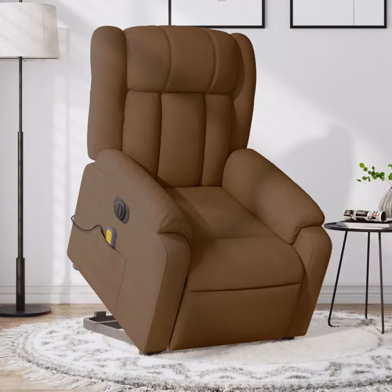 vidaXL Poltrona Alzapersona Elettrica con Massaggio in Tessuto e Similpelle Marrone
