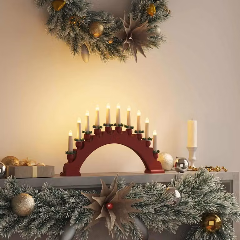 Arco di candele di Natale vidaXL in legno rosso con 10 candele LED bianco caldo per decorazione da tavolo