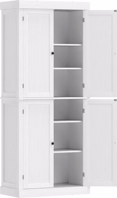 Mobile Cucina Alto HOMCOM Bianco con 6 Ripiani Regolabili e 2 Ante in Legno, L: 76 cm, P: 40.5 cm, H: 184 cm