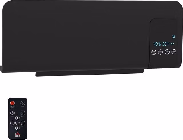 Termoventilatore da parete oscillante HOMCOM con telecomando e timer, Nero